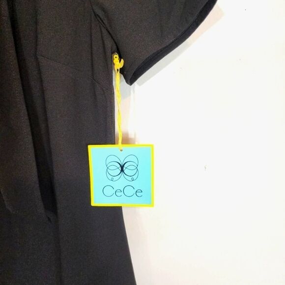 NWT Womens CeCe Bow Neck Short Sleeve Ruffle Hemline Black LBD Dress Size 0 - Picture 5 of 12